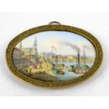MEISSEN PLAQUE, Continental scene, early 19th century hand painted bronze rim, marked to back.