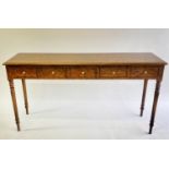 HALL TABLE, George III design burr walnut and crossbanded with five frieze drawers, 148cm W x 41cm D