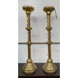 CANDLESTICKS, a pair, 79cm H, German style, gilt metal. (2)