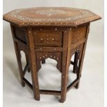 HOSHIARPUR TABLE, late 19th century/early 20th century North Indian octagonal bone and ebony inlaid,