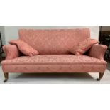 SOFA, Edwardian mahogany with brocade upholstery and square tapering supports, 176cm W.