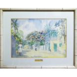 M. CULMER 'Streets in Nassau', a pair of watercolours, signed, 38cm x 48cm overall each, framed. (2)