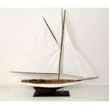 SAILING BOAT MODEL, 150cm H x 150cm L x 21cm W, wooden frame, black plinth base.