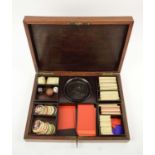 GAMES BOX, French Kingwood, veneered with rosewood crossbanding and brass cartouche, the lid