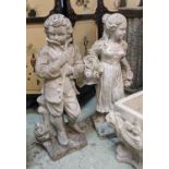 GARDEN STATUATRY, 78cm at tallest, a collection of three various, composite stone. (3)