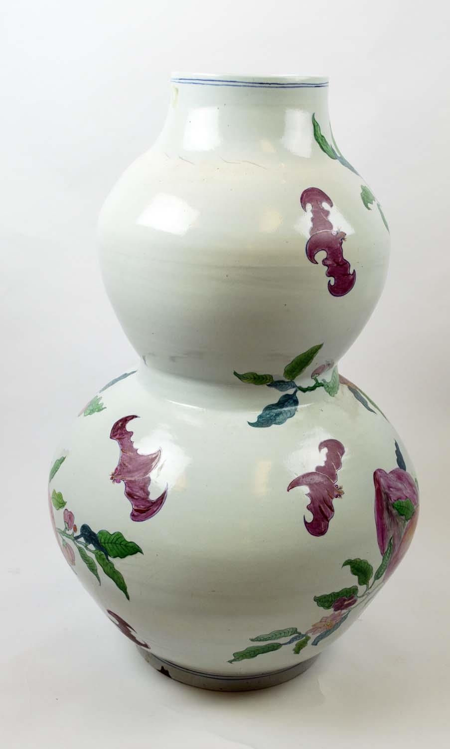 CHINESE DOUBLE GOURD VASE, of substantial size, peach blossom design painted ceramic, 81cm H. - Image 7 of 8