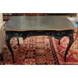BUREAU PLAT, 123cm x 68cm x 82cm H, Louis XV style ink blue painted and gilded with brass mounts and