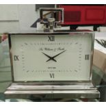 BRACKET CLOCK, 48cm x 19cm x 45cm, 'Sir William Smith' polished metal, battery operated.