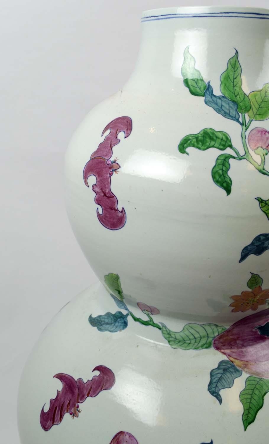 CHINESE DOUBLE GOURD VASE, of substantial size, peach blossom design painted ceramic, 81cm H. - Image 5 of 8