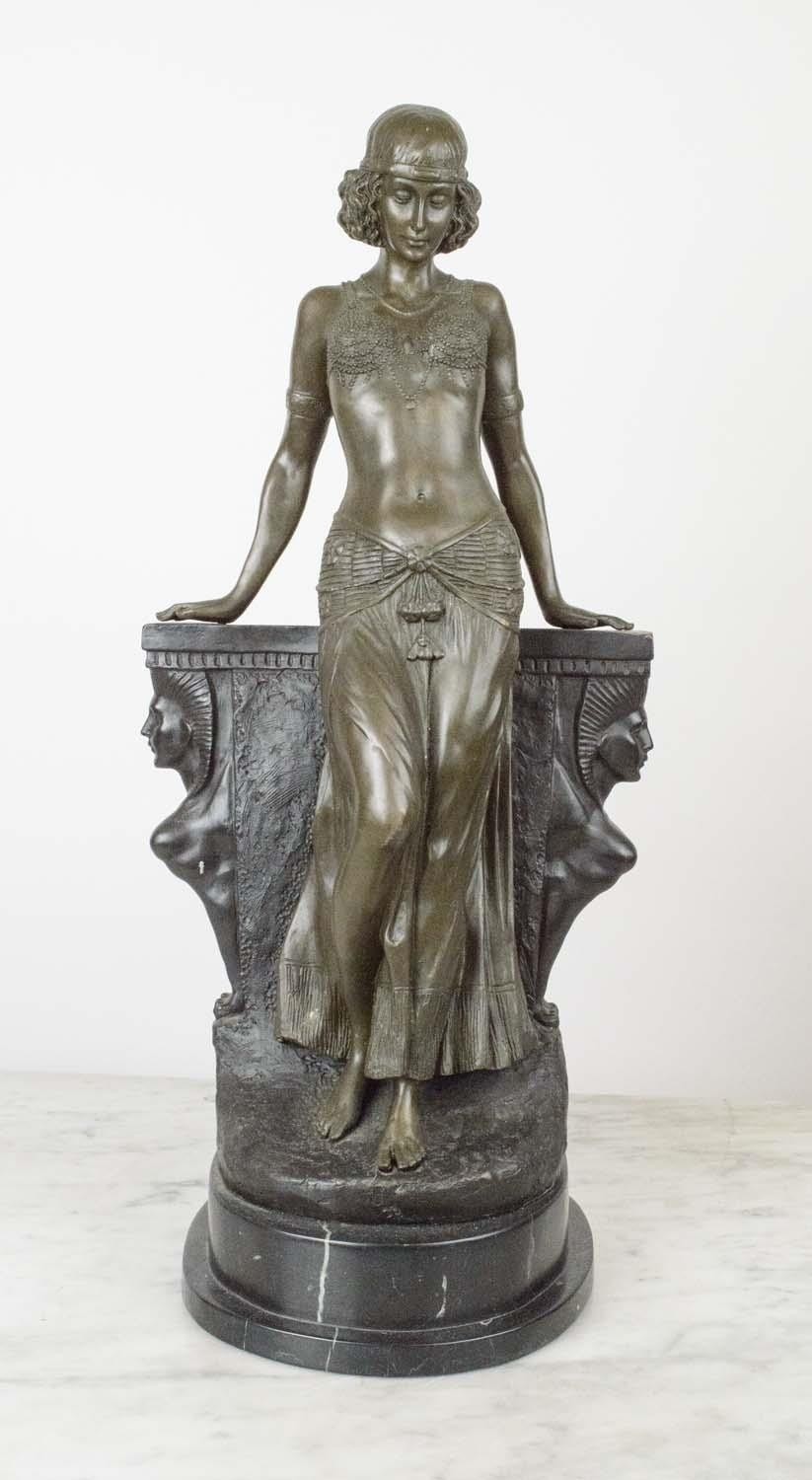 EGYPTIAN DANCER, art deco style, bronze on variegated marble base, 56cm H x 25cm.