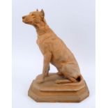 TERRACOTTA DOG, 'CARLO', model of a seated male dog, plinth base, inscribed 1725, 'photo sculpture',
