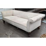 SOFA, Victorian walnut, with cream upholstery throughout, three to four seater, carved feet to front