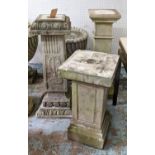 ARCHITECTURAL GARDEN PEDESTALS, a collection of three, of different forms, 95cm H at tallest. (3)