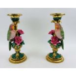 CONTINENTAL STYLE CANDELABRA, a pair, in the form of a parrot among flowers, 31cm H x 13cm diam. (2)