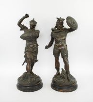 PIERRE-LOUIS DETRIER (French, 1822-1897) 'Warriors', a pair of bronze statues, inscribed 'Detrier'