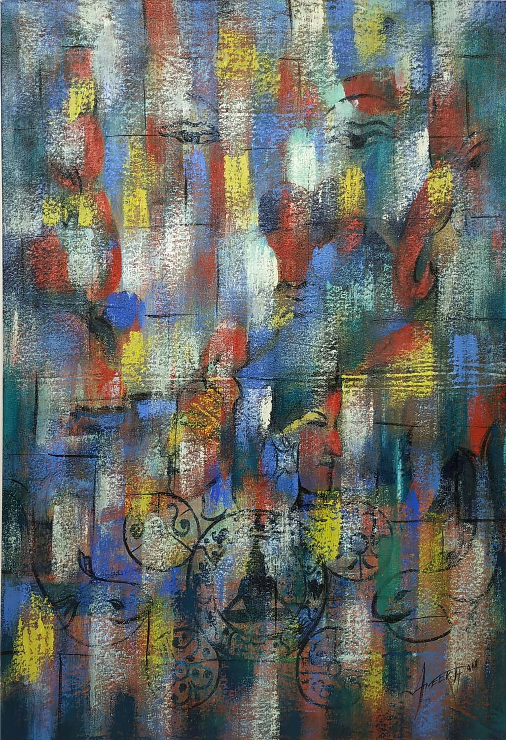 AMEER (India 20th/21st century) 'Abstract', oil on canvas, 114cm x 82cm, signed.