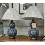 LAUREN RALPH LAUREN HOME TABLE LAMPS, a pair, 67cm H blue and white, each with a shade. (2)
