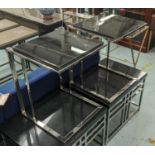 MARTINI TABLES, a pair, polished metal marble tops, 45cm x 45cm x 58cm. (2)