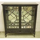 DISPLAY CABINET, 106cm H x 99cm x 30cm, late 19th/early 20th century ebonised with two glazed