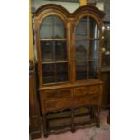 DISPLAY CABINET ON STAND, 198cm H x 102cm W x 34cm D, early 20th century walnut with two glazed