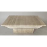 TRAVERTINE COFFEE TABLE, rectangular marble on plinth base, 95cm x 63cm x 35cm.