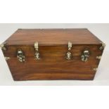 TRUNK, 19th century Chinese export camphorwood and brass bound with rising lid and carrying handles,