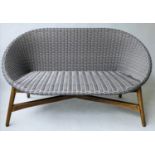 CONSERVATORY SOFA, grey rattan and cane effect, with splayed supports, 140cm W.