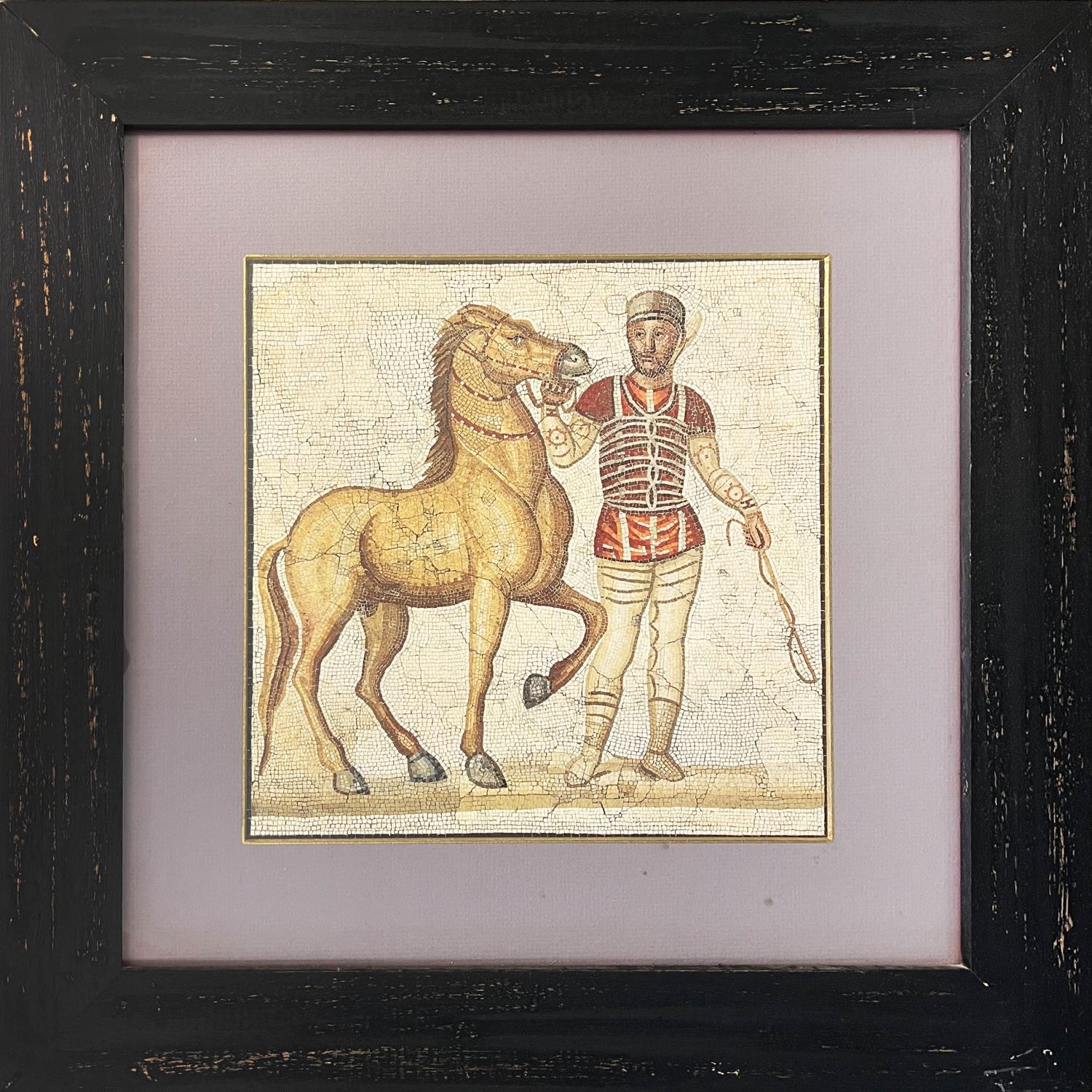 ROMAN MOSAIC LITHOGRAPHS, a set of four, depiciting charioteers, 53.5cm x 53.5cm, framed and glazed. - Image 5 of 5