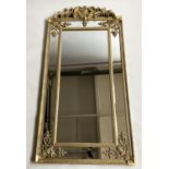 WALL MIRROR, French style giltwood with bevelled mirror, beaded and marginal plates with crest, 91cm