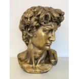 CLASSICAL STYLE BUST OF DAVID, gilt finish resin, 60x42x38.