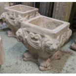 GARDEN PLANTERS, a pair, composite stone, paw feet detail, 33cm x 33cm x 33cm. (2)