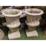 GARDEN URNS, a pair, composite stone, Regency style, 40cm x 25.5cm diam. (2)