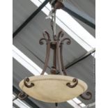 HANGING CEILING LIGHT, 74cm D x approx. 100m H including chain, bronzed metal and alabaster, with