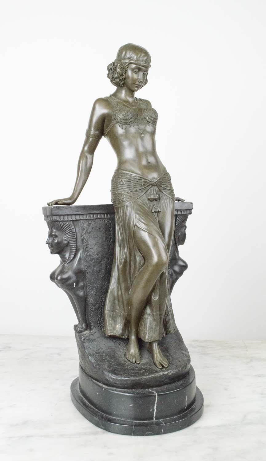 EGYPTIAN DANCER, art deco style, bronze on variegated marble base, 56cm H x 25cm. - Image 2 of 6