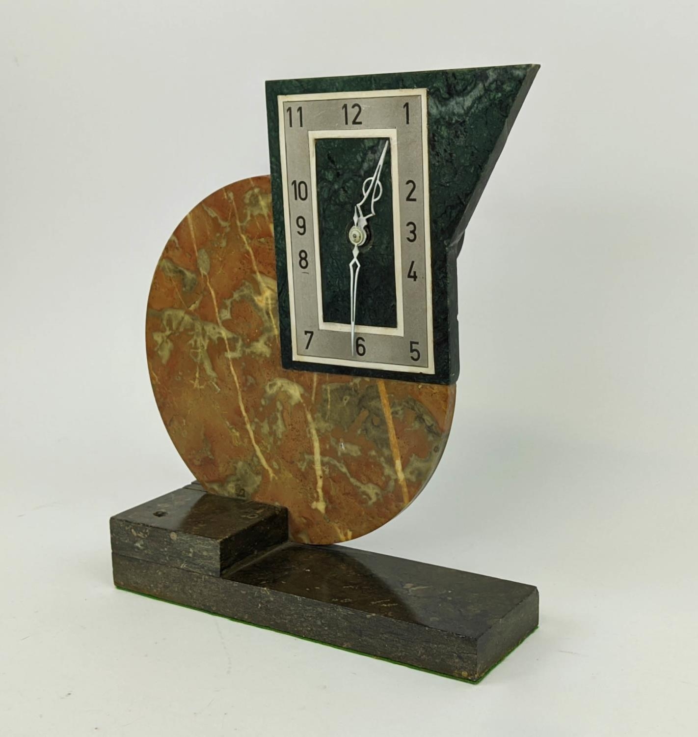 MANTLE CLOCK, MARBLE ART DECO, 1930s, square dial Arabic numbers, 27cm H x 27cm W x 12cm D. - Image 2 of 11