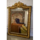 WALL MIRROR, 109cm H x 75cm, 19th century French giltwood, gesso and grain painted.