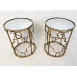 SIDE TABLES, a pair, 1970s Italian Style, gilt metal bases inserted mirrored glass tops,