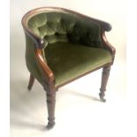 LIBRARY/DESK CHAIR, 63cm W, Victorian design, mahogany, with buttoned green velvet upholstery.