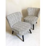 COCKTAIL CHAIRS, a pair 1960s style, spot printed plush velvet with splay supports, 59cm W.(2)
