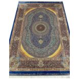 FINE SILK QUM DESIGN RUG, 195cm x 135cm.