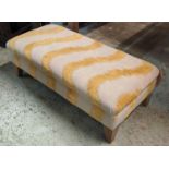 FOOTSTOOL, 44cm D x 96cm W x 44cm D with gold wave striped upholstery.