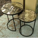 SIDE TABLES, a nesting graduated pair, antiqued mirrored tops, 45cm x 55cm at largest. (2)