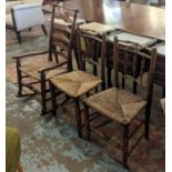 COUNTRY SIDE CHAIRS, a pair, each 45cm x 88cm H, 19th century ash with rush seats and a similar