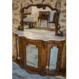 SIDEBOARD, 148cm H x 120cm W x 39cm D, Victorian walnut with mirrored back above a marble top and