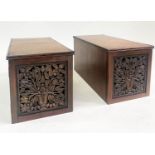 TABLE TOP CHESTS, a pair 19th century Anglo Indian rosewood each with pierced carved panelled door