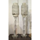 TABLE LAMPS, 72cm H, a pair, metal with glass columns, a white painted floor lamp with feather