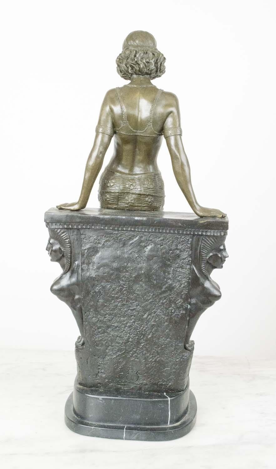 EGYPTIAN DANCER, art deco style, bronze on variegated marble base, 56cm H x 25cm. - Image 4 of 6
