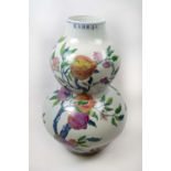 CHINESE DOUBLE GOURD VASE, of substantial size, peach blossom design painted ceramic, 81cm H.