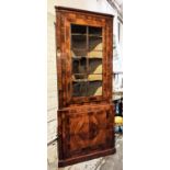 CORNER CABINET, 86cm W x 202cm H x 45cm D, 18th century Georgian walnut in two parts with a glazed