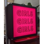 BEE RICH GIRLS, GIRLS, GIRLS BESPOKE MADE LIGHT BOX, 64cm x 11.5cm x 64cm.